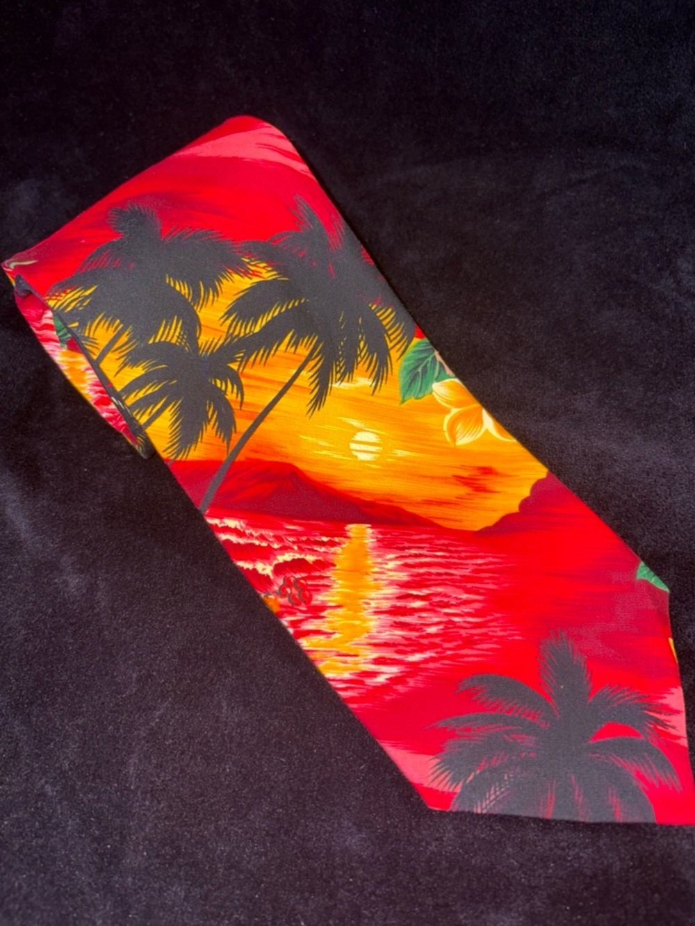 Pacific Legend Tropical Sunset Necktie OS Red Palm Tree Beach Floral Vibe EUC